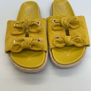 Vince Camuto Yellow Suede Bow Slide Sandals